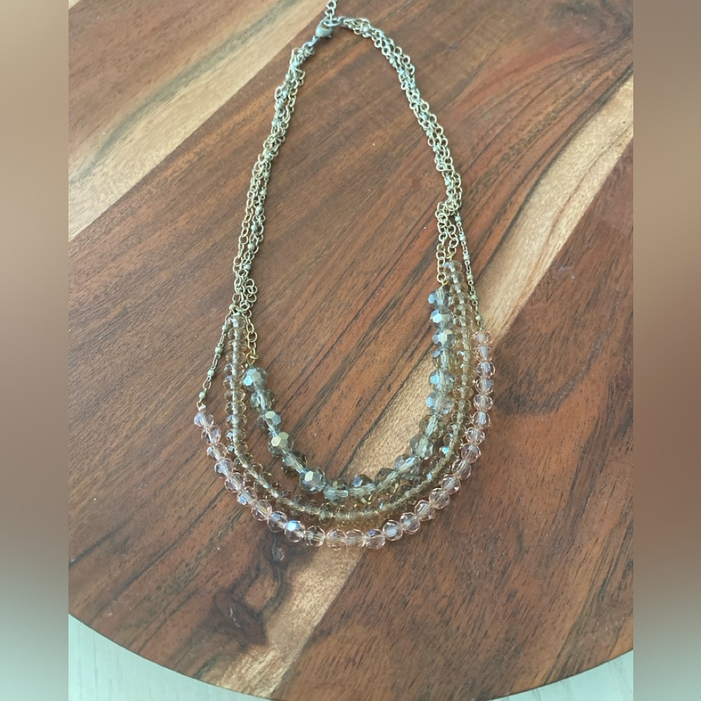 Women’s Loft Multi-Strand Crystal Like Beaded Statement Necklace Gold Tone